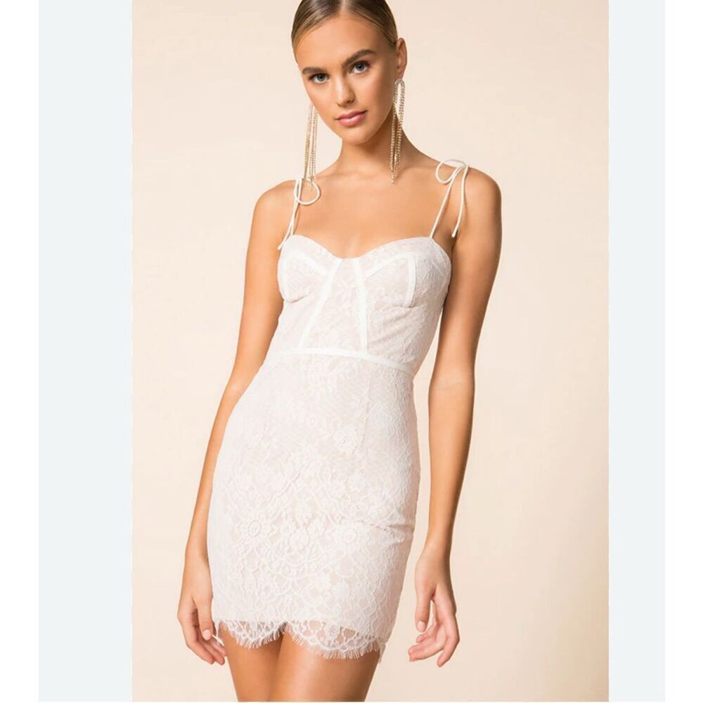 Superdown lottie lace dress white cream corset mini sz s womens